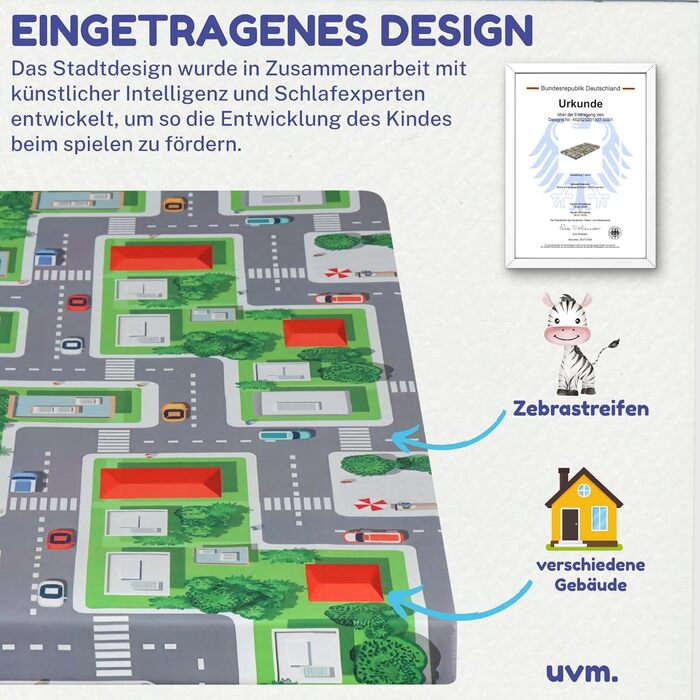 Дитячий дорожній матрац Arensberger 60x120 см Висота 6 см Складаний дитячий матрац Гелева піна зі знімним чохлом та сумкою для перенесення Матрац для дитячого ліжечка Складаний ігровий матрац Oeko-Tex