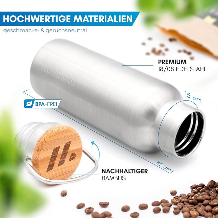 Ізольована пляшка для води NORDMUT з нержавіючої сталі 1 л заварник для чаю Термос, який можна мити в посудомийній машині Ізольована пляшка для дітей та дорослих Герметична пляшка для води З практичним заварником для чаю 1000 мл