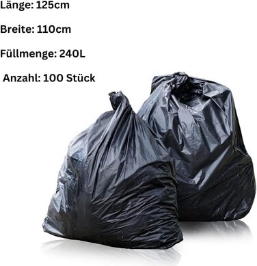 Міцні сміттєві мішки Enpack 240 л, 100 шт. - Чорні сміттєві мішки - Сміттєві мішки для сміттєвих баків 110x125 см - Міцні сміттєві мішки XXL - Сміттєві мішки для садових та побутових відходів - Пластикові мішки для сміттєвих баків