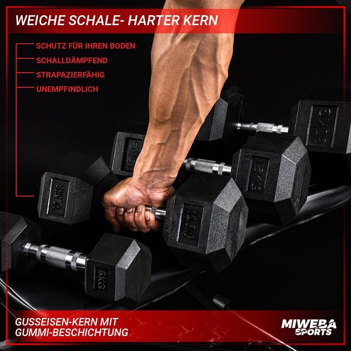 Гантелі шестигранні Miweba Sports HGH100 Пара по 12.5 кг (діапазон 2.5-30.0 кг)