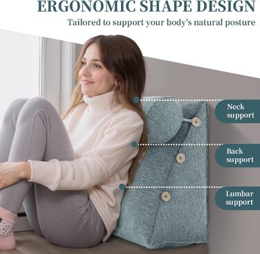 Подушка для читання для ліжка та дивана Ергономічна подушка для підтримки спини та попереку з кутом підтримки, клиноподібна подушка для читання, перегляду телевізора, сну та відпочинку, дихаюча (поліестерово-сірий колір)