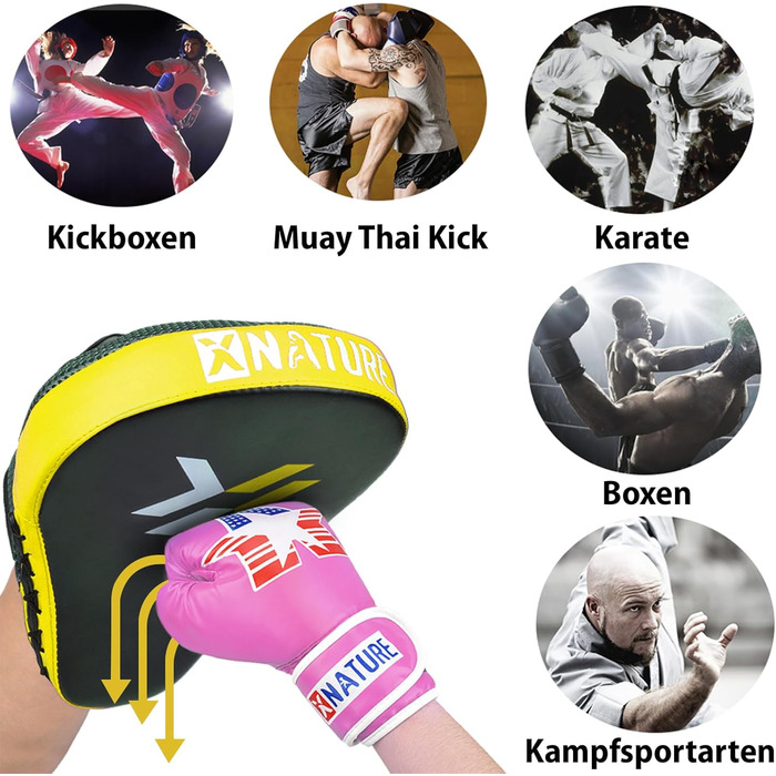 Боксерські щитки з високоякісною підкладкою - 1 пара боксерських щитків для кікбоксингу для оптимального поглинання ударів, тренувальні щитки для чоловіків та жінок, жовті