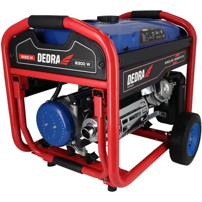 Генератор DEDRA, максимальна потужність 8,3 кВт (8000 Вт), двигун 459 см з мідною обмоткою, 1 x 400 В, 1 x 230 В. Аварійне джерело живлення для будинків, садів, кемпінгів або інших застосувань. 8,0 кВт