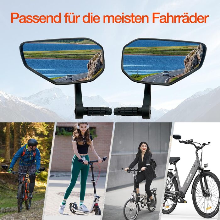 Велосипедні дзеркала, 2 шт., велосипедні дзеркала заднього виду для керма, велосипедні дзеркала зі скляними лінзами, стійкі до подряпин, великі велосипедні дзеркала заднього виду, дзеркала на торці керма для електровелосипедів, ліве та праве (14-20 мм), п