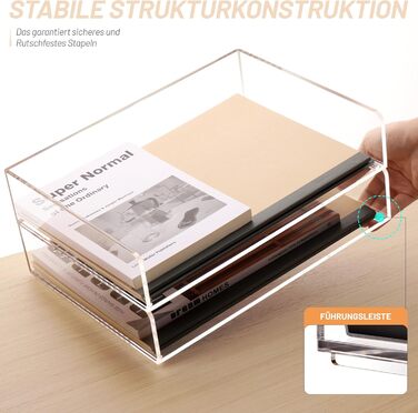 Лоток для листів SANRUI з 2 частин формату A4, що штабелюється, альбомний формат, виготовлений з акрилу, міцний органайзер для столу для офісу та дому, сучасні відділення для зберігання, прозорий кошик для зберігання 31,5 x 22,5 x 13,5 см 31,5 x 22,2 x 13