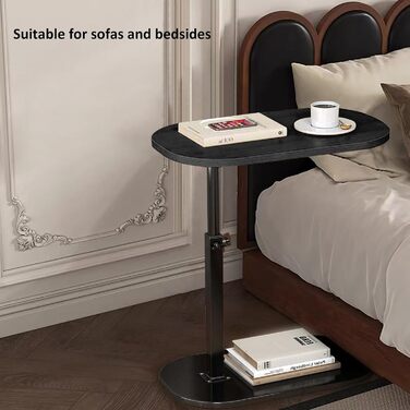 Підйомний бічний столик AYES, поворотний на 360, С-подібний бічний столик тумбочка під телевізор для вітальні, спальні, тумбочки, дивана для годування, читання, ноутбука, закусок, чаю, кави, дивана (горіх)