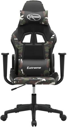 Геймерське крісло чорного кольору з камуфляжною штучною шкірою з регульованою спинкою та висотою, поворотним механізмом на 360 градусів, міцним металевим каркасом, зносостійкою брудовідштовхувальною штучною шкірою