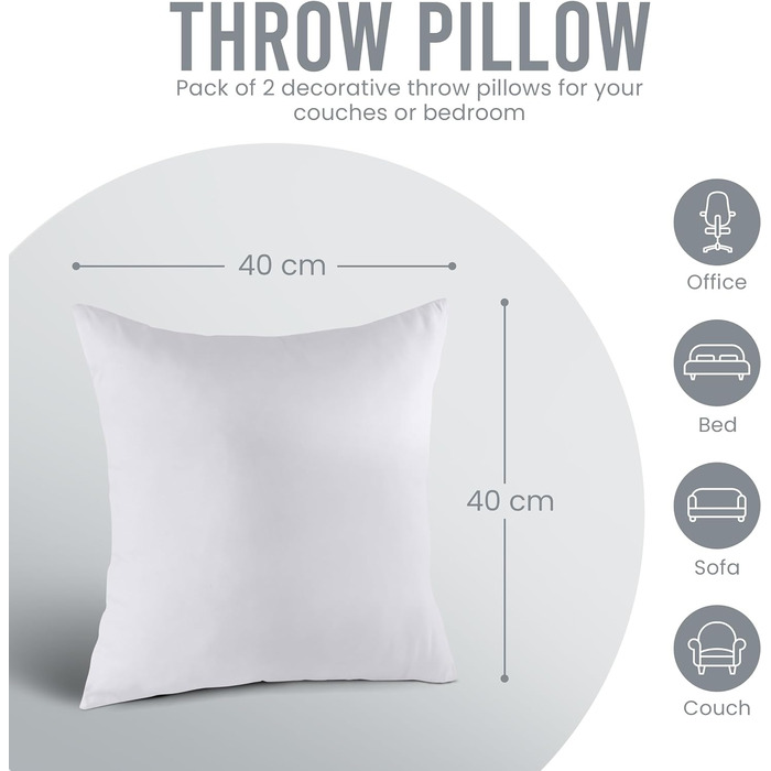 Комплект постільної білизни Utopia з 2 наповнювачів подушок 40 х 40 см, Внутрішня подушка Наповнювач Подушка Диванна подушка (біла