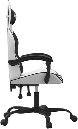 Геймерське крісло, біла та чорна штучна шкіра, з регульованою спинкою та висотою, офісне крісло з поворотом на 360 градусів, коліщатками та міцним металевим каркасом для ергономічного сидіння, 36,5 x 42 см (Ш x Г), білий колір