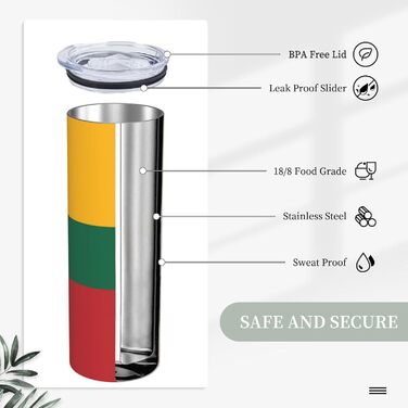 Кухоль з прямою трубочкою, дизайн литовський прапор, друкований, дорожній кухоль, підходить для кемпінгу, офісу та дому, 590 мл