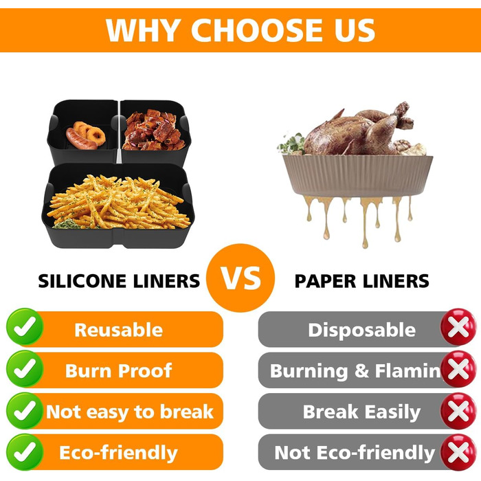 Аксесуари для фритюрниці VIRIECH 3 шт. для Ninja Foodi Flexdrawer AF500EU, двозонні аксесуари для фритюрниці, багаторазова силіконова форма для фритюрниці 3 в 1 для аксесуарів для фритюрниці Ninja