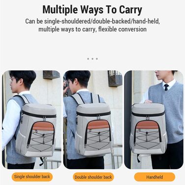 Рюкзак-холодильник Tourit, кемпінговий рюкзак-холодильник з відділенням для обіду, утеплений, водовідштовхувальний, для чоловіків/жінок, пікніків, подорожей, спорту, велика місткість, легкий, водонепроникна підкладка, сірий