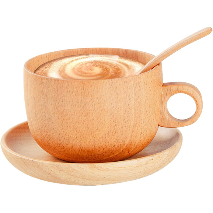 Дерев&39яні чайні чашки, 290 мл, натуральний дерев&39яний посуд для їжі, з ложкою, чашки та блюдця для кави, зима, використання на вулиці, тераса, балкон, сад, парк, дім, пікнік, кемпінг, вечірка, віскі, пиво