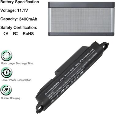 Акумулятор для Bose SoundLink III 330107 359498 330107A 359495 330105 330105A Замінний акумулятор для Bose SoundLink Bluetooth Mobile Speaker II 404600, 11.1V 3400mAh 359495