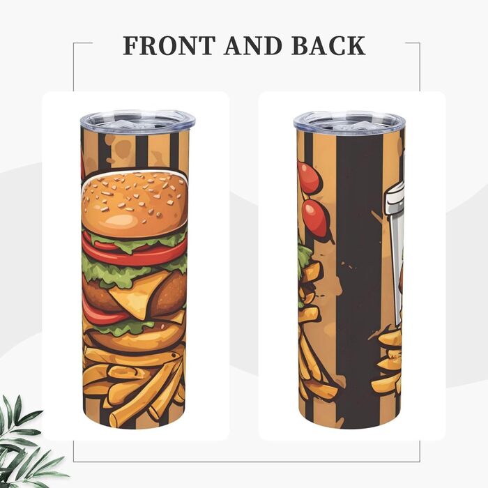 Кухоль з прямою трубочкою, мультяшний дизайн, великі бургери, принт, дорожній кухоль, підходить для кемпінгу, офісу та дому, 590 мл