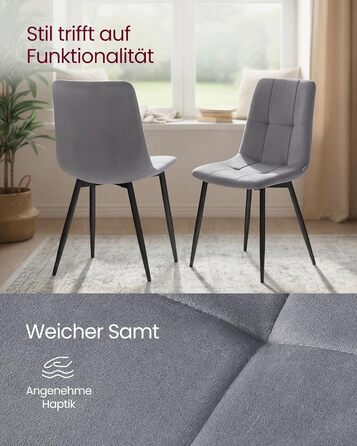 Обідні стільці VASAGLE з оксамитового оздоблення, кухонні стільці (витримують вагу до 120 кг), крісла з регульованими ніжками, сучасні, м&39які, для вітальні, комплект з 4 шт. , сірий сланцевий колір KDC080GN01 Комплект з 4 шт. , сірий сланцевий колір