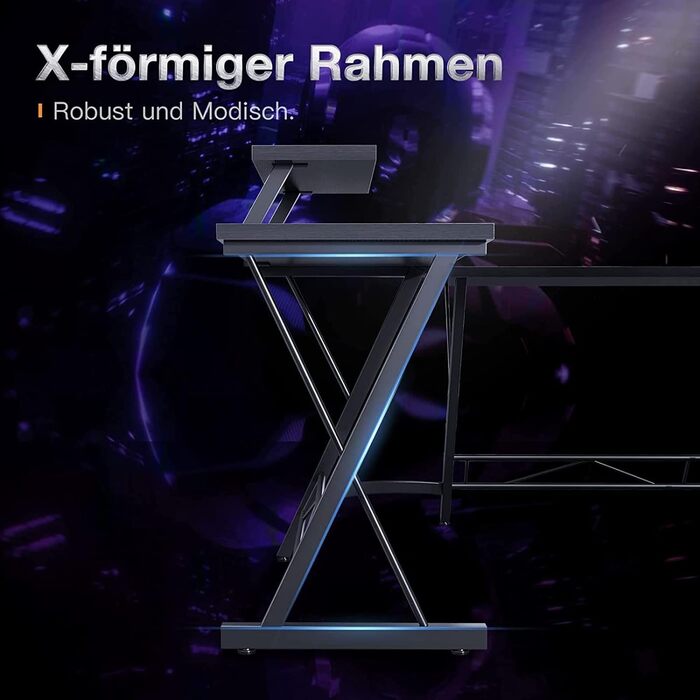 Ігровий стіл ODK, кутовий стіл для геймерів, стіл L-подібної форми з підставкою для монітора для офісу (чорний, 127 x 127 см) 127