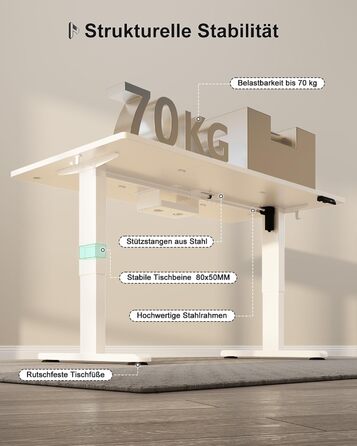 Регульований по висоті електричний стіл Homall (160x80 см), білий стіл для роботи стоячи з USB-A портом, 3 режимами пам'яті та лотком для кабелів