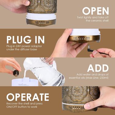 Мл, преміальний ультразвуковий ароматичний дифузор для ефірних олій із 7-кольоровим світлодіодним підсвічуванням, електрична ароматична лампа зволожувача, безводне автоматичне відключення, 250