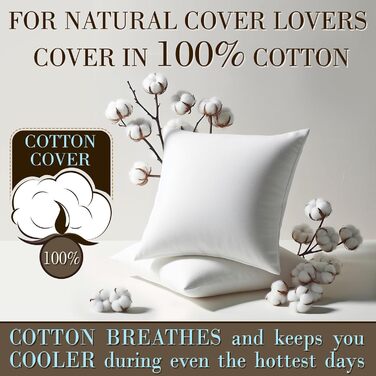 Бавовняні подушки FAM&39Home 65x65, 2 шт., дихаючі подушки, що можна прати, 65x65, подушки з порожнистого волокна з поліестеру, наповнювач для подушок, підходить для алергіків