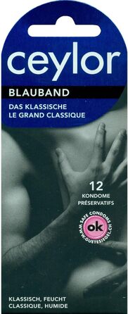 Презервативи Ceylor Blue Band 12 зі зволожуючим мастилом, упаковані в гігієнічну бляшанку, легко відкриваються, швидше наносяться, преміальна якість зі Швейцарії