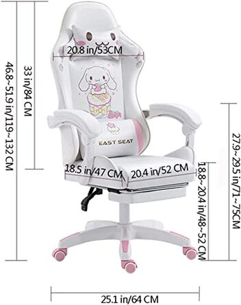 Офісний стілець для гонок зі штучної шкіри з високою спинкою, регульованою спинкою та підставкою для ніг. Ергономічний дизайн для офісу, спальні, комп&39ютера та ігор. Рожевий колір, підходить для професійних геймерів. FANDIAO White Одна сторона