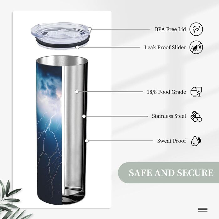 Кружка з прямою трубочкою, 590 мл, з принтом блискавок, підходить для кемпінгу, офісу та дому.