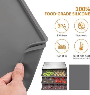 Силіконові дегідраторні листи, 4 шт. и Непригарний дегідратор для дегідратора з силіконовим скребком, щітками, затискачами, сумісний з килимком для випічки з фруктової шкіри Cosori CP267-FD для сушарки для фруктів, без BPA