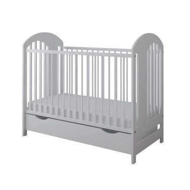 Дитяче ліжечко Kiki Design з шухлядою та матрацом, дитяче ліжечко з поролоновим матрацом 120x60 см, регульована висота, соснова деревина, з мотивом ведмедика - дитяче ліжко - дитяче ліжко - дитячі ліжка - ліжко дитяче колір білий