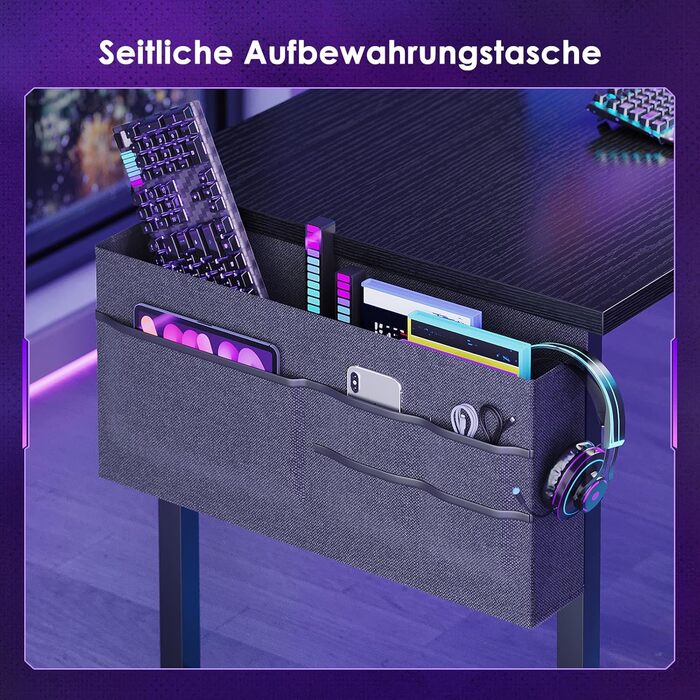 Г-подібний ігровий стіл Coleshome зі світлодіодним підсвічуванням, 130x100 см, кутовий стіл з полицями та кишенями для зберігання, двосторонній ігровий стіл для домашнього офісу та геймерів, чорний