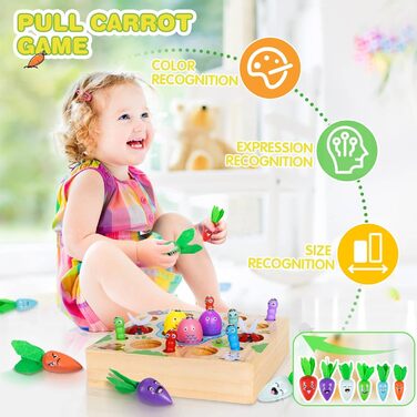 Іграшки COOLJOY Монтессорі від 1, 2, 3 років і старше, гра Складання моркви, деревяна магнітна рибалка, деревяна іграшка для розви