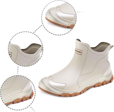 Універсальні гумові чоботи для жінок та чоловіків, до середини литки, широкі литки, короткі гумові чоботи, босоніж, фестивальні гумові черевики, водонепроникні, широке халяву, нековзні гумові чоботи, 01 бежевий, 40 EU