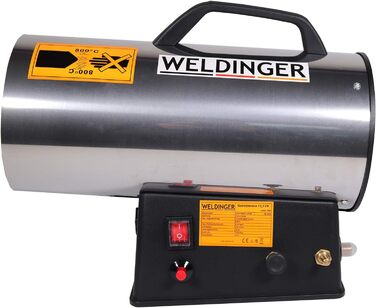 Газовий обігрівач WELDINGER 13,3 кВт з нержавіючої сталі з п&39єзоелектричним запалюванням, шлангом регулятором, будівельний обігрівач, вентилятор-обігрівач