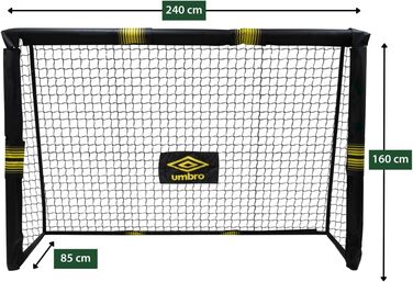 Футбольні ворота Umbro - Великі футбольні ворота - Футбольні ворота - Футбольні ворота для саду, дітей та дорослих - Тренувальний футбольний інвентар для приміщень та вулиці - Метал - Чорний/Жовтий 240x160x8 см