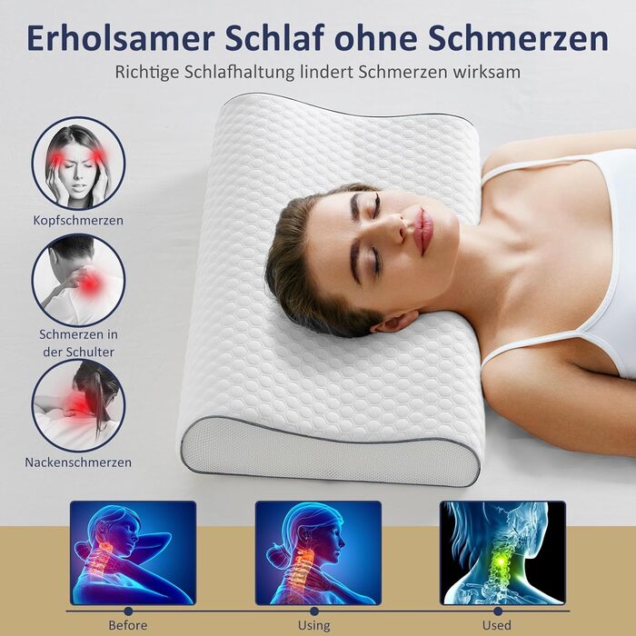 Подушка BedStory з піни з ефектом пам&39яті, регульована по висоті подушка для шиї, ергономічна подушка, подушка для сну на боці для спини та живота (60x36x12/10 см) 36x60x10/12 см