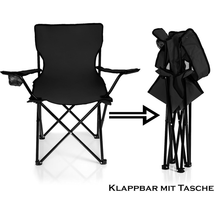 Складаний стілець Кемпінговий стілець Рибальський стілець з тримачем для напоїв та сумкою для перенесення - Складаний рибальський стілець - Складаний стілець Садовий стілець Складаний стілець Крісло для відпочинку Рибальський стілець Складаний Чорний, 2 ш