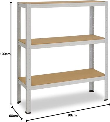 Офічна полиця для зберігання, Міцна офісна полиця, Світло-сірий/Метал, Офічна полиця з 3 полицями/Полиця в підвалі, Полиця для майстерні/Навісний стелаж, Метал, Вантажопідйомність 175 кг/Офічна полиця для файлів, В 100 см / Ш 90 см / Г 60 см, 100x90x60
