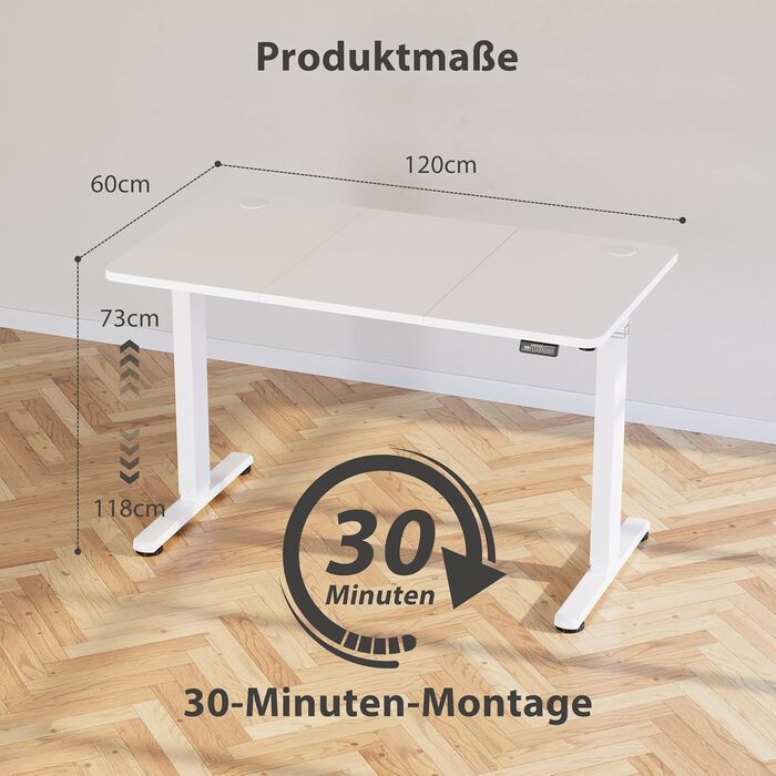 Стіл з регульованою висотою 120 x 60 см, стіл з електричним регулюванням висоти та функцією пам&39яті, стіл для роботи стоячи, регульований стіл, комп&39ютерний стіл для офісу, стіл для роботи стоячи, білий 120 x 60 см