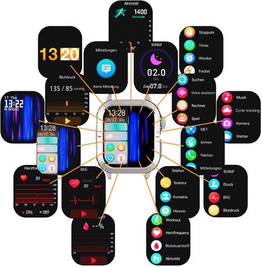 Фітнес-трекер Newgen Medicals Розумний фітнес-годинник з ЕКГ, відображенням серцевого ритму та артеріального тиску (годинник з ЕКГ, розумний годинник з вимірюванням ЕКГ, сумісний з Apple Watch)