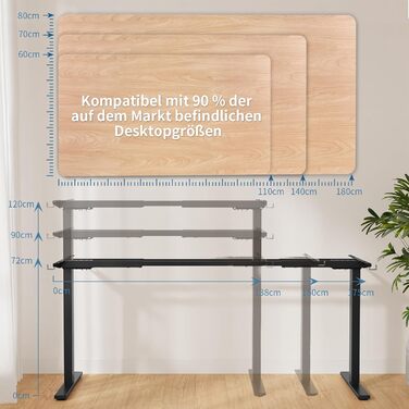 Стіл Flamaker з регульованою висотою, 2 двигунами та вантажопідйомністю 100 кг, каркас столу з електричним регулюванням висоти, ніжки столу з регульованою висотою та коробкою для кабельного управління, стіл на колесах (чорний)