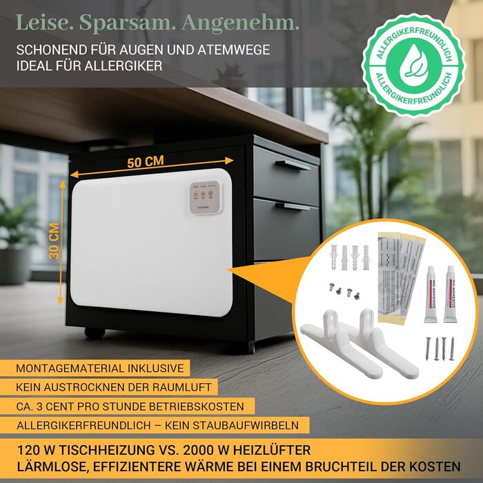 Інфрачервоний обігрівач Heidenfeld HF-TH120 Настільний обігрівач потужністю 120 Вт Радіатор - Інфрачервоний обігрівач - Електричний обігрівач - Нагрівальна панель - Інфрачервоний радіатор - Нагрівальна панель - 3-в-1 Монтаж, білий