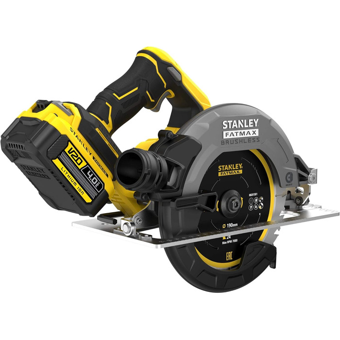 Акумуляторна портативна дискова пила Stanley FatMax V20 SFMCS550M2K (18 В, 4,0 Ач, безщіткова, безінструментальне регулювання глиб
