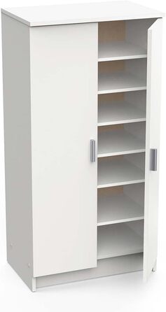 Багатофункціональна шафа з двома дверима та шістьма полицями, біла, розміри 55 x 108 x 36 см