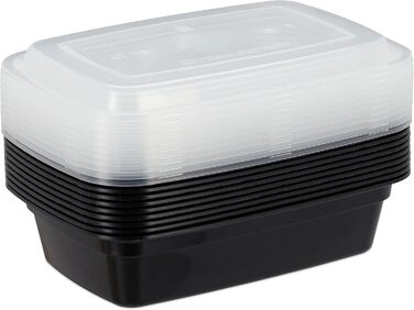 Набір контейнерів для приготування їжі, 10 шт., 1 секція, 1000 мл, придатні для мікрохвильової печі, герметичні, чорного кольору