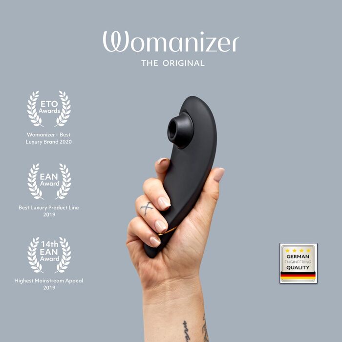 Вібратор Womanizer Premium 1 для неї - розумна секс-іграшка - кліторальний присоска - інтимний стимулятор 12 рівнів інтенсивності (чорне золото) чорний, золотий