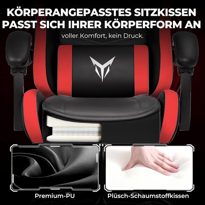 Ігрове крісло GTPLAYER, ергономічне офісне крісло з регульованим підголівником та поперековою опорою, ігрове крісло, червоне