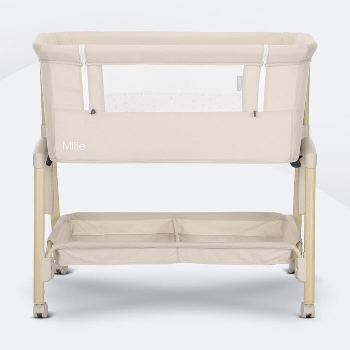 Дитяче ліжечко Lorelli Baby Millie, колиска зі складною бічною панеллю, регульоване по висоті дитяче ліжечко з матрацом, складне приліжкове ліжечко, бежевий колір