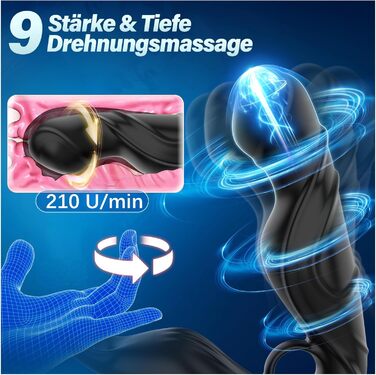 Анал-вібратор Tagnaff для чоловіків, з ротацією та стимуляцією простати