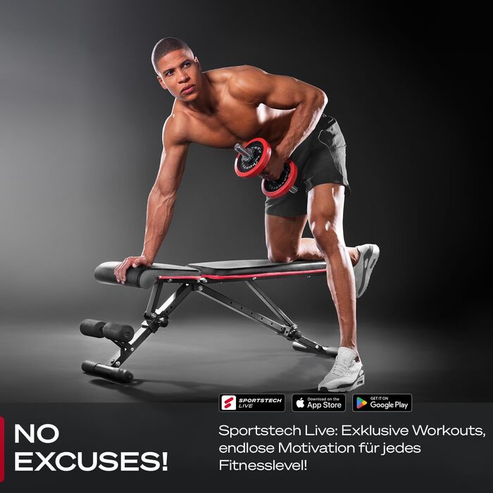 Складана силова лава Sportstech для домашнього використання, похила та плоска лава 40-в-1 з жимовою лавою, тренажер для спини, жим лежачи, німецький якісний бренд, безпечна система регулювання, BRT400