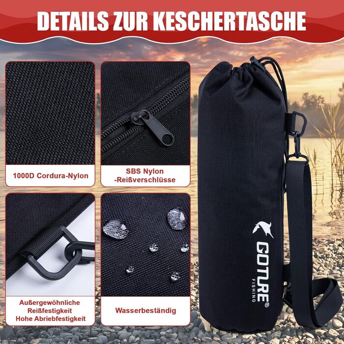 Телескопічний рибальський підсак Goture з плаваючою конструкцією NBR, складний підсак з гумованою сіткою з ПВХ, висувна ручка 42,5-112 см для форелі, окуня, щуки, сітки та інструментів